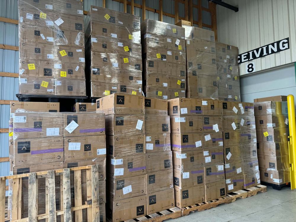 Pallets of stock stacked at the ATS receiving dock