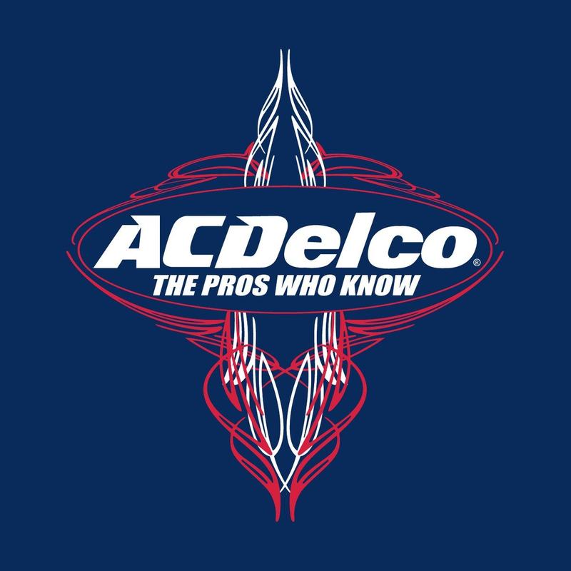 The ACDelco mark over hand drawn automotive pinstriping on navy