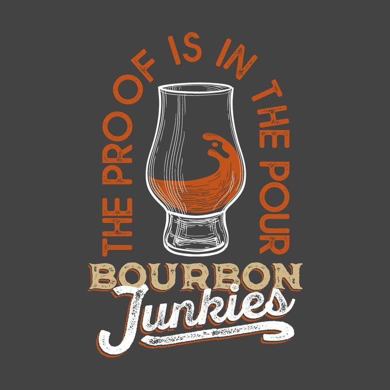 Bourbon Junkies artwork built around a tasting glass and circular lettering